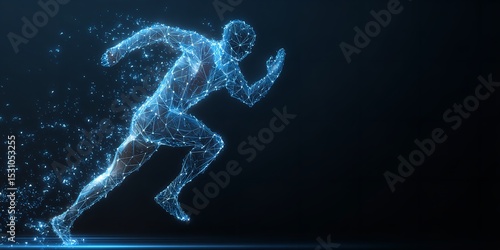 Abstract runner athlete digital illustration for speed and technology concept design background