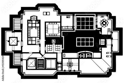 Detailed Architectural Floor Plan Mansion Blueprint Design, floor, plan, blueprint, mansion, architecture, design, visual, technical, draft, visualization, resolution, detailed, property, diagram, pro