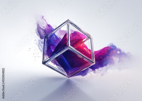 Abstract cube with vibrant liquid