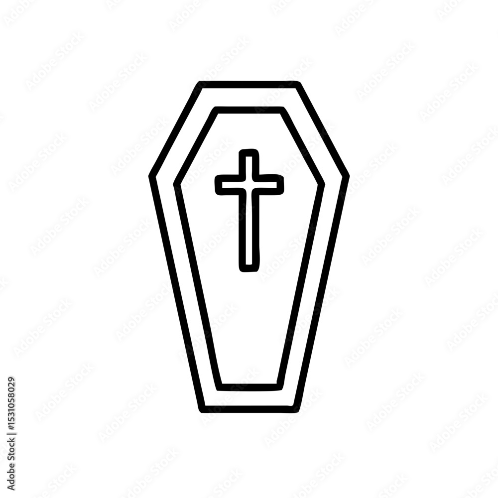 Obraz premium Coffin icon in outline style, Halloween symbol in monochrome