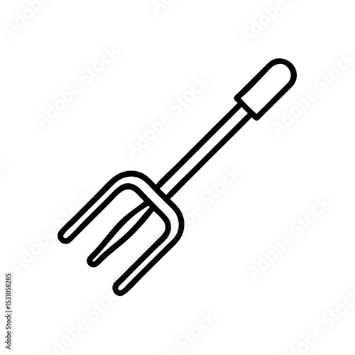Pitchfork icon in black outline, rural and Halloween tool symbol