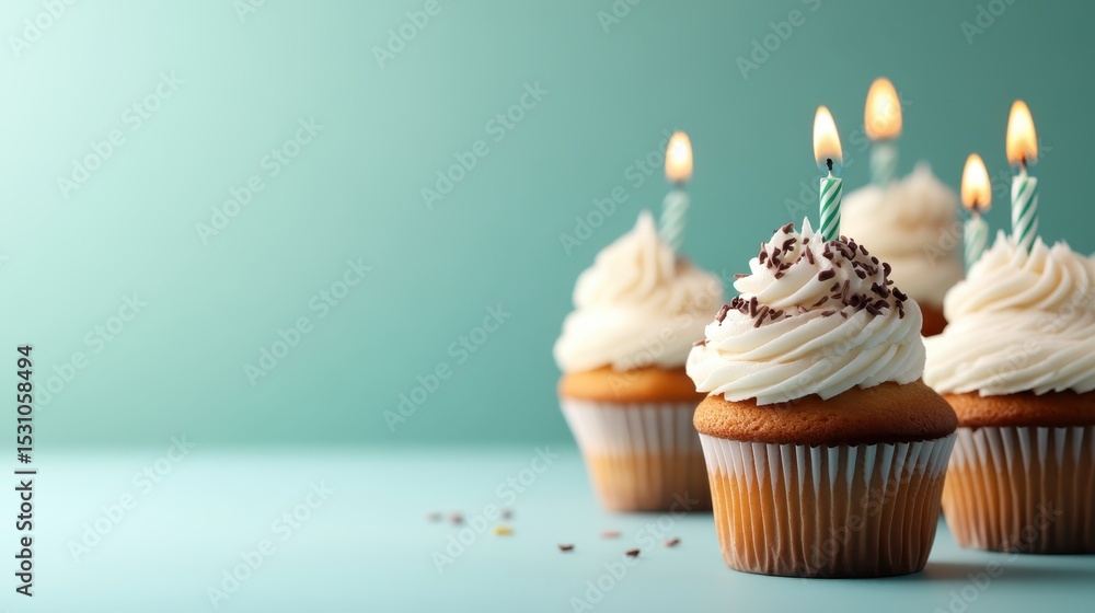 A delightful arrangement of cupcakes adorned with frosting and birthday candles, symbolizing celebration, joy, and festive moments shared with loved ones on special occasions. A delightful arrangement of cupcakes adorned with frosting and birthday candles, symbolizing celebration, joy, and festive moments shared with loved ones on special occasions.