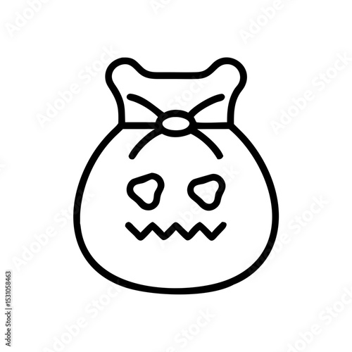 Trick-or-treat bag icon in black line, Halloween tradition symbol