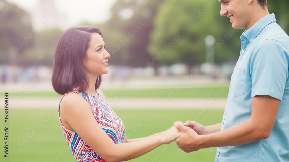 Outdoor image of a couple holding hands in a park Outdoor image of a couple holding hands in a park
