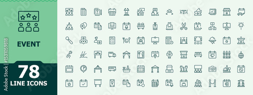 Event Planning icon set in linear style. Minimal linear icons. Editable vector art. Decoration icon collection. Contain linear symbols celebration, planning, decoration, meeting, conference and more.