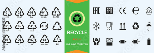 plastic-recycling-symbols-set-vector and cartoon-packaging-symbols-icons-set-vector