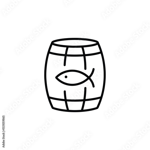 Barrel with Fish Symbol Simple Black and White Line Art