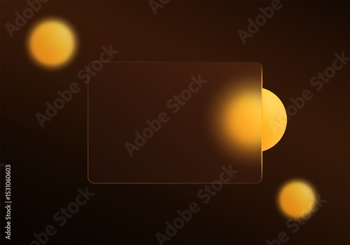 Glass morphism background with amber glowing spheres and dark brown frosted panel