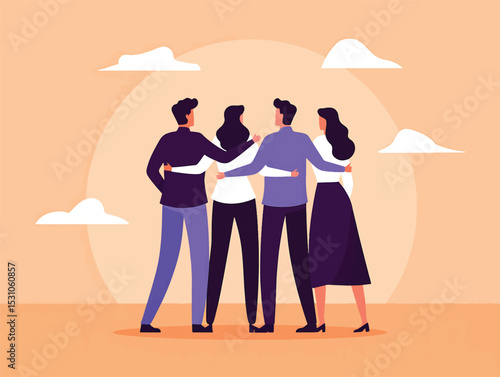 Teamwork, Unity, and Collaboration A Vector Illustration of Friends Embracing