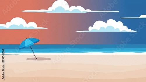 Peaceful beach scene with umbrella simple illustration perfect for summer backgrounds and editorial purposes