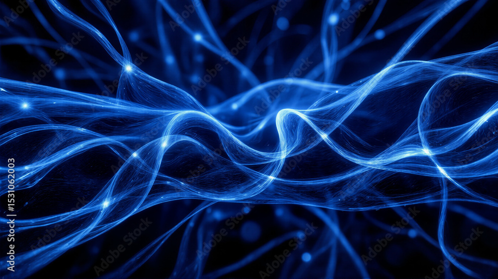 Fototapeta premium Blue light waves and particles on dark background