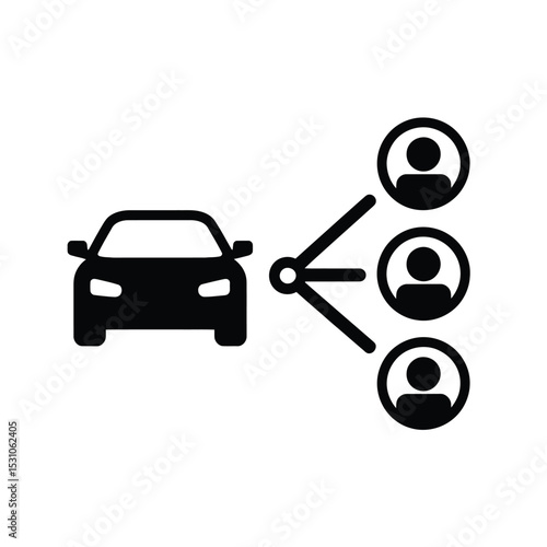 Car Sharing Concept Vehicle Connected to Multiple People Icons