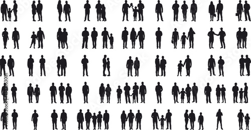 Diverse People Silhouettes Collection: Free Vector Human Figures, Families, and Groups for Graphic Design, Architectural Renderings, Urban Scenes, and Social Concepts, Ready for Digital and Print Use
