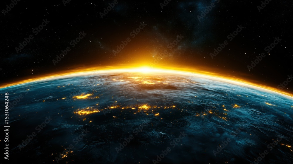 This breathtaking image captures the beauty of a sunrise over Earth from space, showcasing vibrant colors and the planet's curvature, ideal for environmental and cosmic themes. This breathtaking image captures the beauty of a sunrise over Earth from space, showcasing vibrant colors and the planet's curvature, ideal for environmental and cosmic themes.