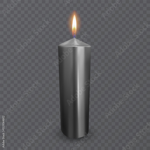 Realistic black candle with flame