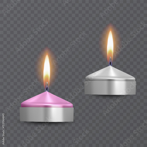 Set of Colorful Tealight Candles with Burning Flames