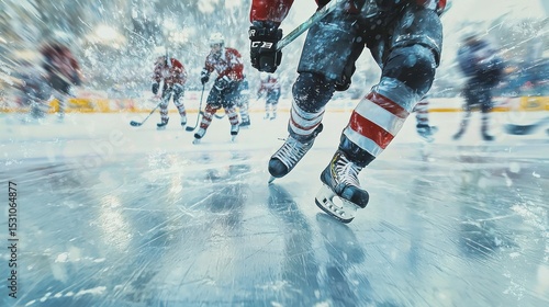 Wallpaper Mural Ice hockey skate on the rink with a blurred background of players. Torontodigital.ca