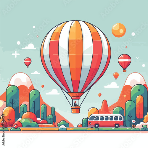 hot air balloon vector in the sky