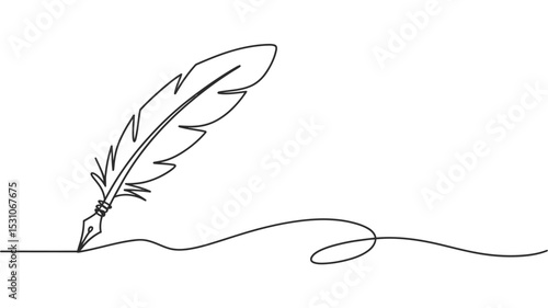 Feather Pen Continuous Line Drawing Writing Creativity and Inspiration