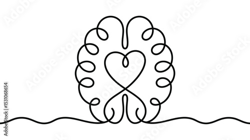 Minimalist Brain and Heart Connection Line Art on White Background