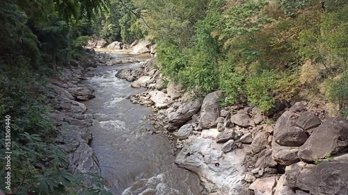 flowing water stream creek river rock stone. Tranquil summer nature view