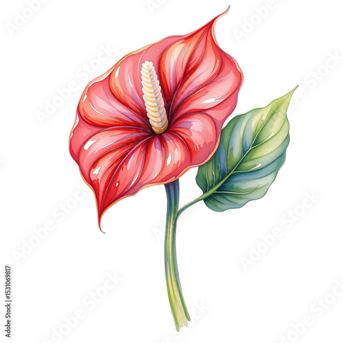 Vibrant red anthurium flower botanical garden illustration tropical environment close-up view nature beauty