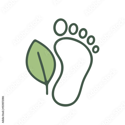 Leaf Footprint Line Icon — Eco Carbon Footprint Vector on White