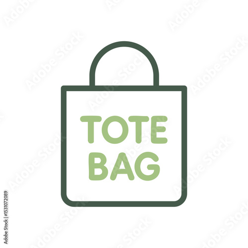 Tote Bag Icon with Text “TOTE BAG” — Reusable Shopping Bag Vector