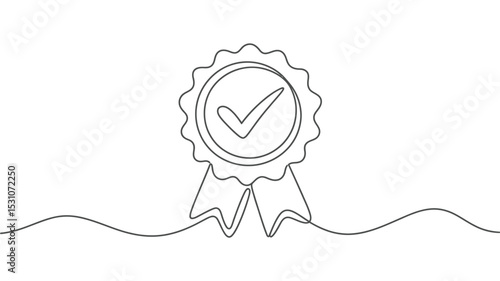 Continuous Line Drawing of a Quality Award with Check Mark