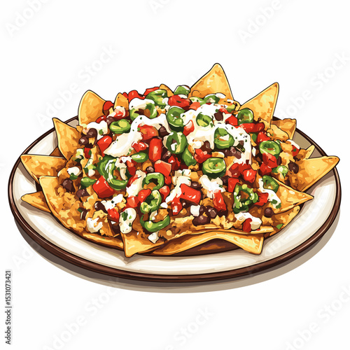Loaded plate of nachos nacho chips vector isolated on a white background