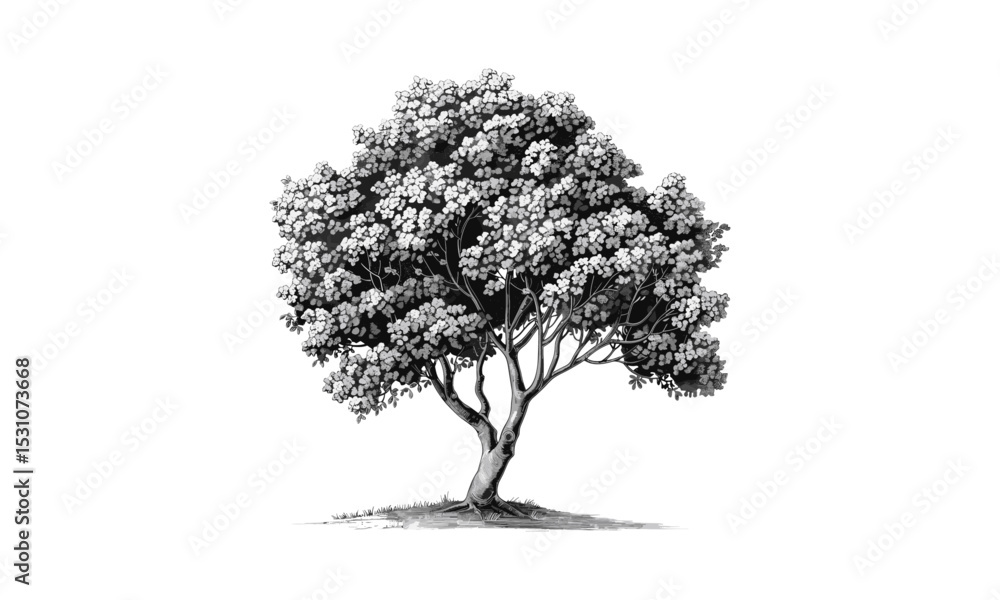 Fototapeta premium Vector illustration Japan Sophora Tree, botanical drawing, nature scene, garden tree, herbal plant, Asian vegetation, tree silhouette, flora artwork, eco friendly, natural environment.