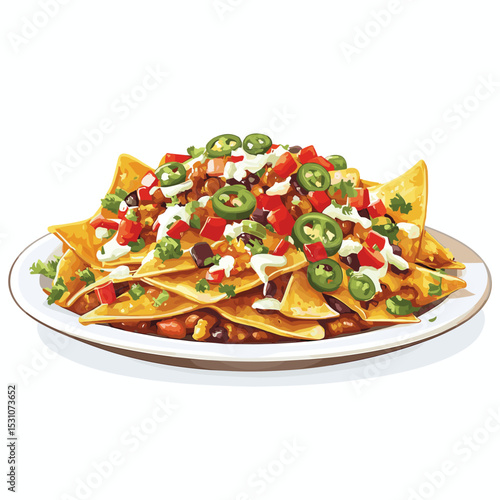 Loaded plate of nachos nacho chips vector isolated on a white background