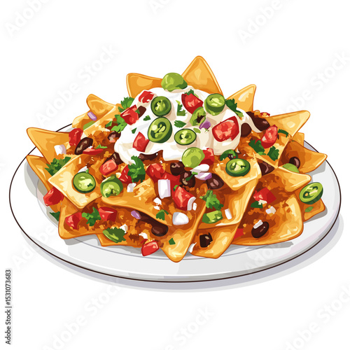 Loaded plate of nachos nacho chips vector isolated on a white background