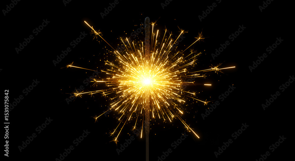 Sparkling bright sparkler emitting golden light against a dark background Sparkling bright sparkler emitting golden light against a dark background
