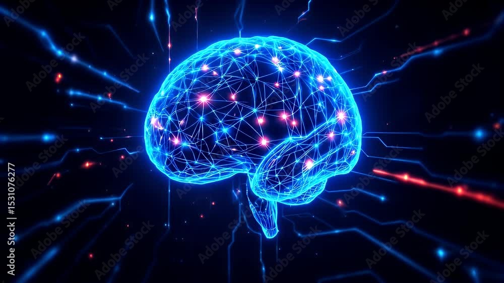 Futuristic brain network, showcasing the complex interplay of neural connections. Futuristic brain network, showcasing the complex interplay of neural connections.