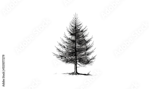 Vector illustration, larch tree drawing, pine forest art, natural landscape sketch, tree silhouette design, outdoor scenery illustration, wild flora artwork, nature-inspired graphics.