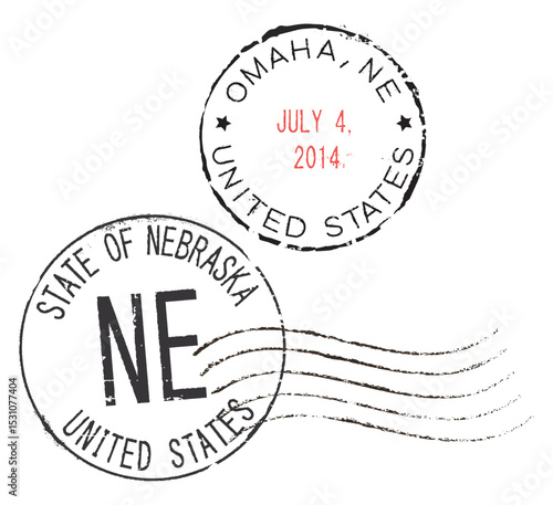 Postal rubber stamps with OMAHA, STATE OF NEBRASKA, US, along with the ZIP code, state abbreviation NE, and date. Retro-style seals for letter envelopes, greeting cards, passports, and parcels.