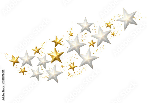 Isolated Glittering Trail of Gold and Silver Stars