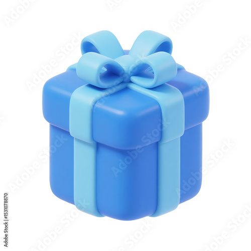 3D blue gift box with blue ribbon
