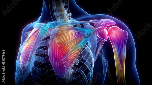 Shoulder Joint Diagram with Pain Areas and Tendon Structures