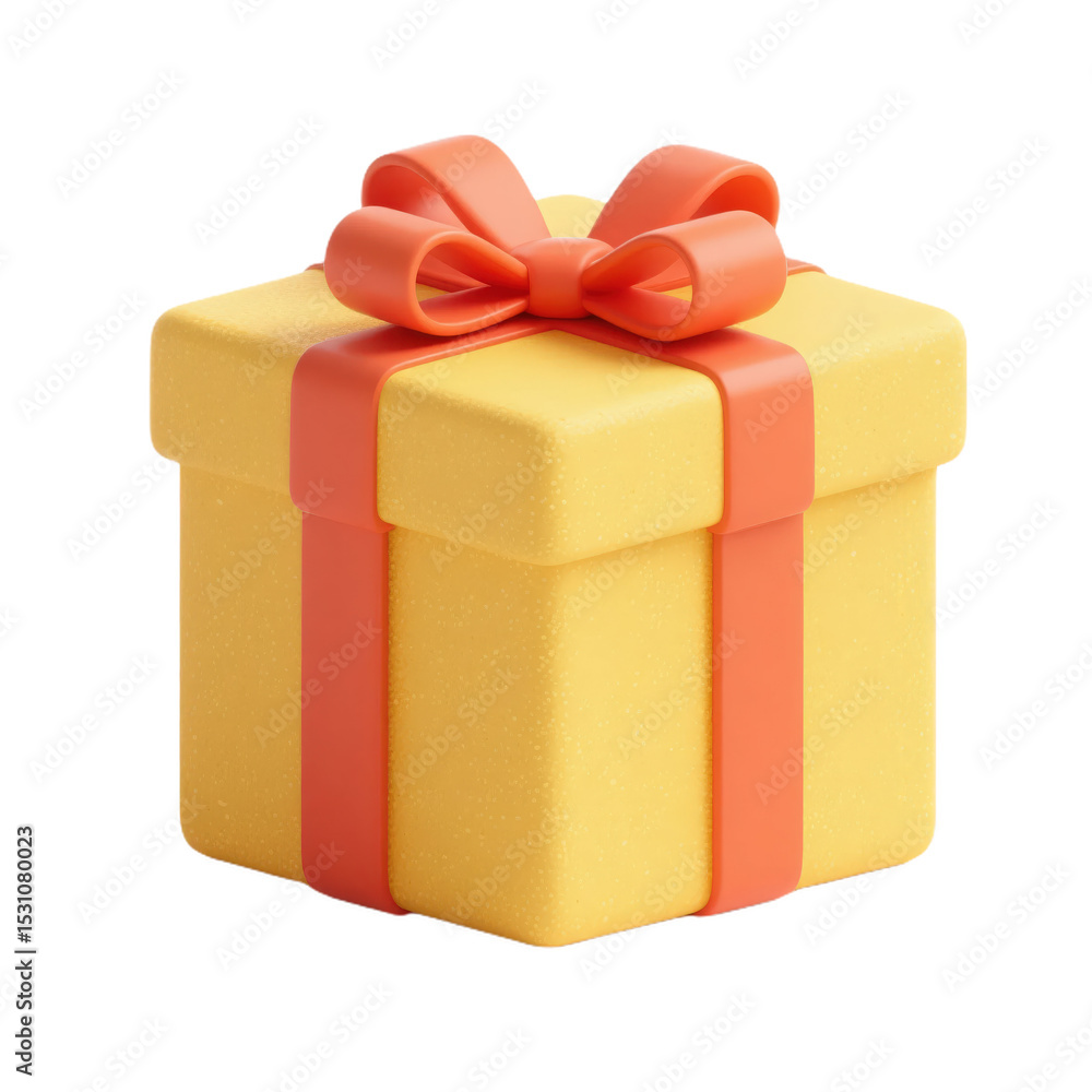 Obraz premium 3D yellow gift box with orange ribbon and bow