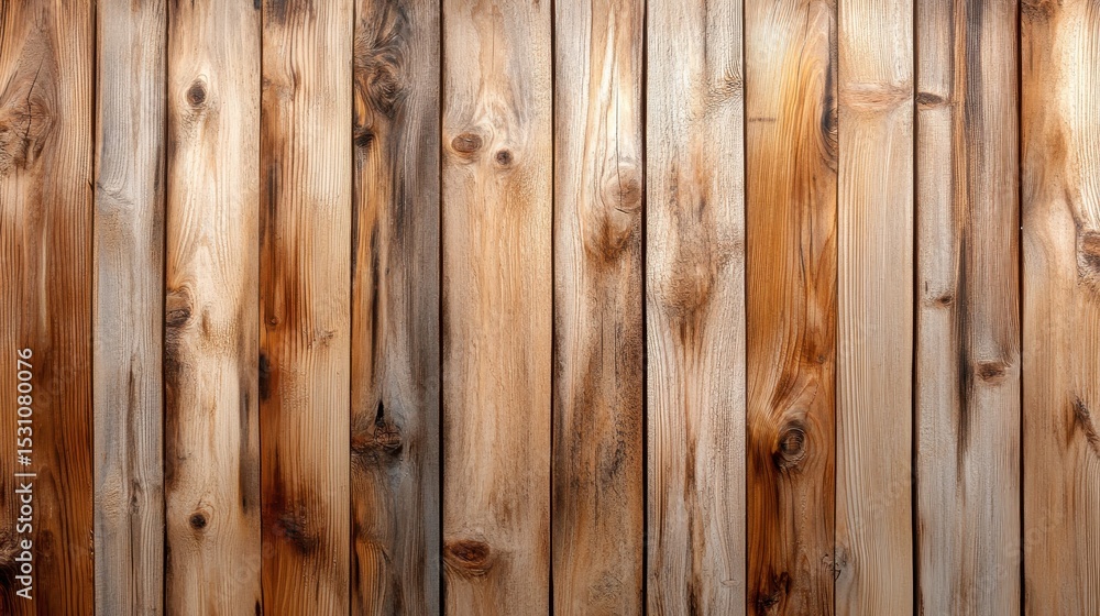 Fototapeta premium A beautifully arranged wooden plank backdrop showcasing a warm tone, ideal for various design projects and artistic presentations, conveying a sense of nature and homeliness.