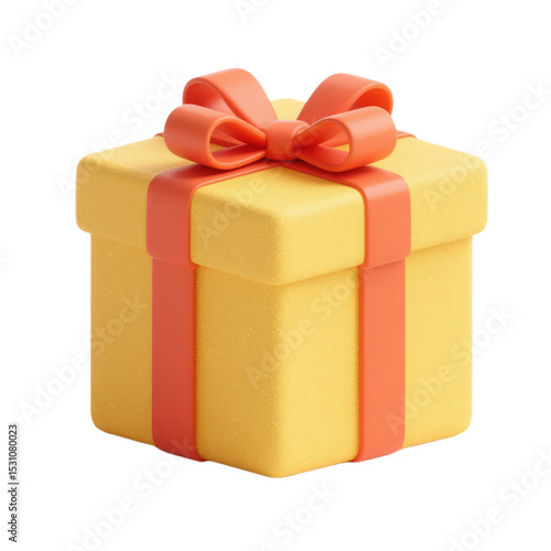 3D yellow gift box with orange ribbon and bow