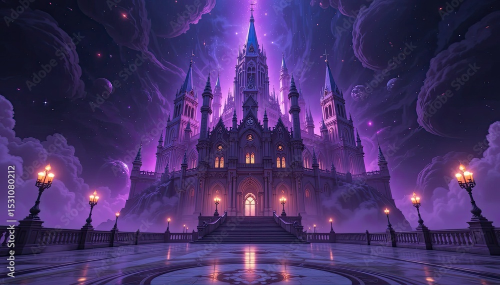 Fototapeta premium Enchanted purple castle under a starry sky
