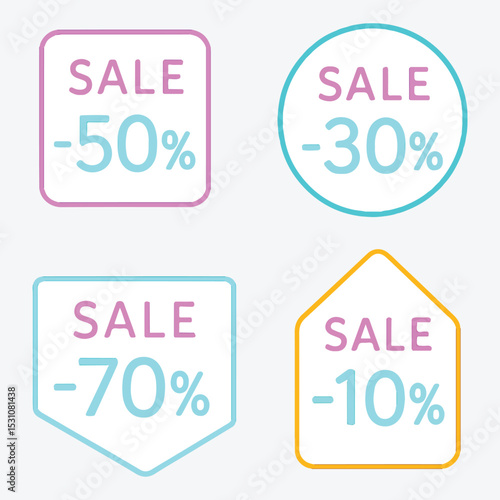Various sale tags with different shapes and discounts