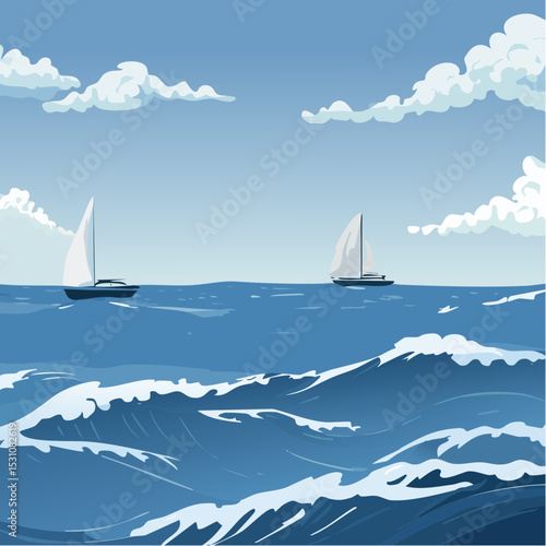 Serene Seascape Tranquil Ocean View with Sailboats