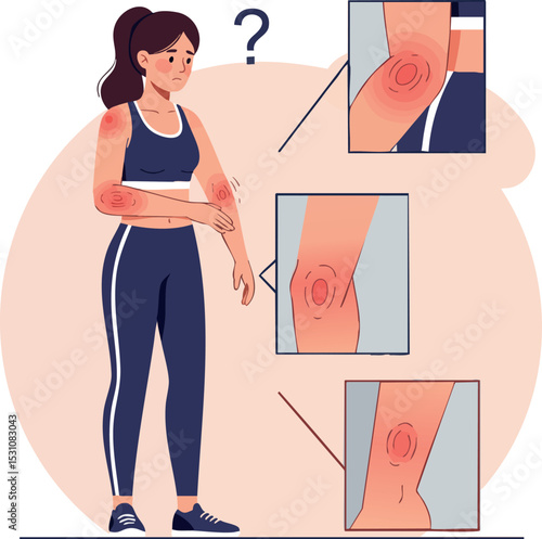 Woman with Joint Pain in Arm Knee and Ankle Illustration Showing Inflammation Areas 