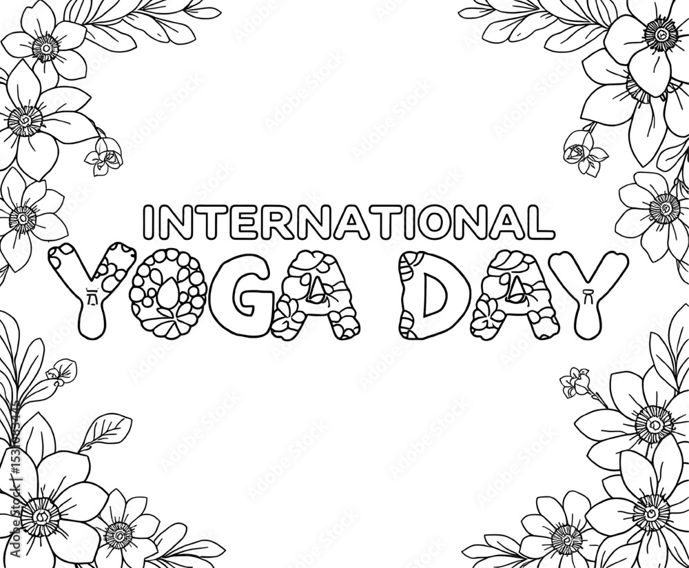 Obraz premium International Yoga Day Coloring Page with Floral Frame
