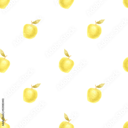 Watercolor hand drawn seamless pattern with apples
