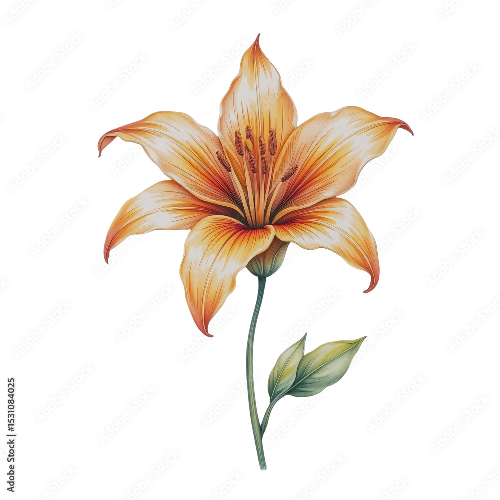 Naklejka premium Blooming orange lily close-up in nature botanical art for home decor vibrant floral illustration